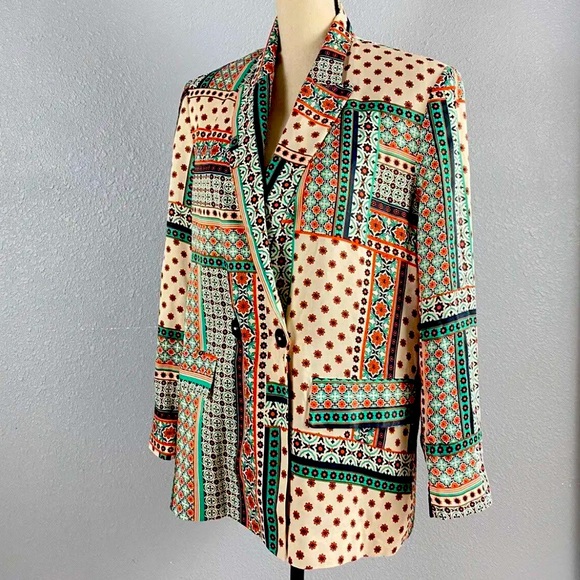 New Zara Multicolourer Satin Patchwork Print Flowing Blazer - Picture 14 of 17